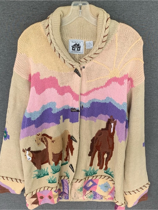 Storybook Knits Sweaters - Handknit Storybook Knits Sunrise Scene Southwestern Horse Cardigan Sweater Large